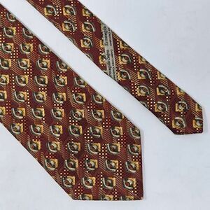 ERMENEGILDO ZEGNA EXCLUSIVE DESIGN SILK TIE GOLD BROWN GEOMETRIC 3.75" X 58"